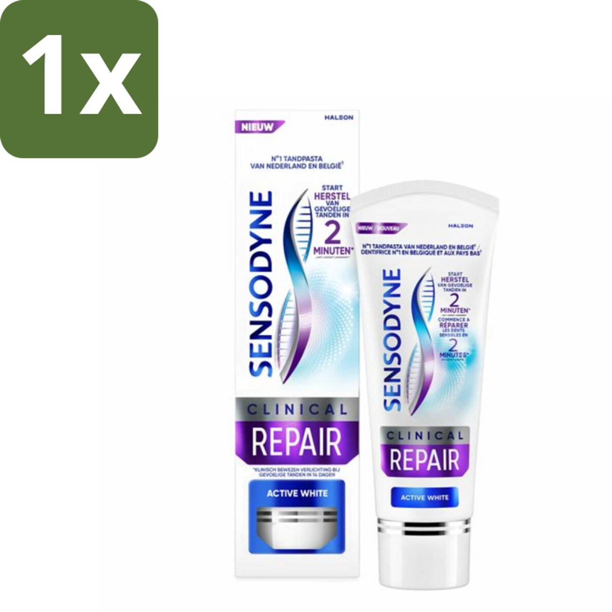1 x Sensodyne - Tandpasta - Clinical Repair - Active White - Tandglazuur Herstellen - 75 ml - Gevoelige Tanden - Tandpasta - Whitening - Tandglazuur Herstellen - Novamin