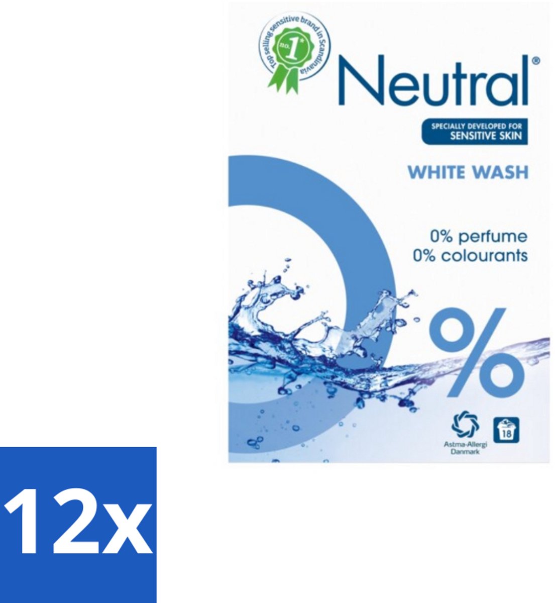 12 x Neutral - Waspoeder - Witte was - Parfumvrij - Gevoelige huid - 18 wasbeurten - Waspoeder - Wit Was - Parfumvrij - Hypoallergeen - Gevoelige Huid