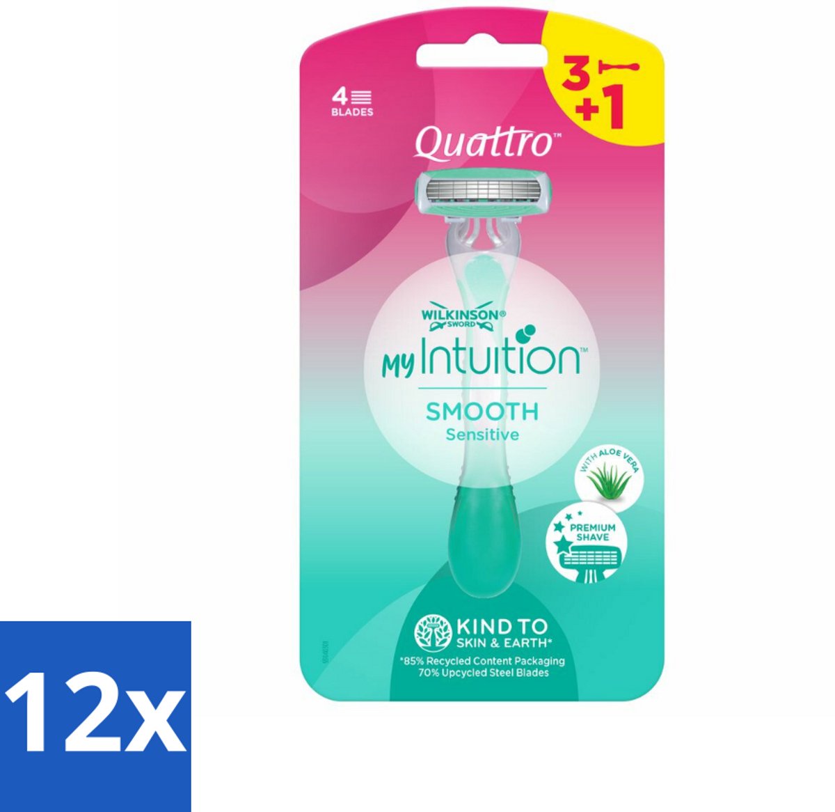 12 x Wilkinson - Wegwerpscheermesjes - Quattro For Woman - Precies - 4 mesjes - Wegwerpscheermesjes - Scheermesjes Voor Vrouwen - Scheermesjes Quattro - Gladde Huid - Gevoelige Huid