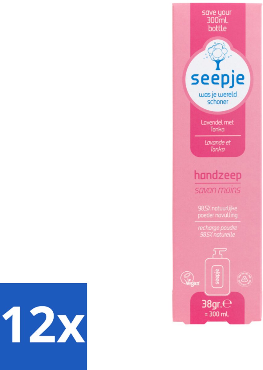 12 x Seepje - Handzeep - Rijke Geur en Hydratatie - Lavendel met Tonka - Navulverpakking - 38 g - Handzeep - Lavendel - Tonka - Navulverpakking - Duurzaam