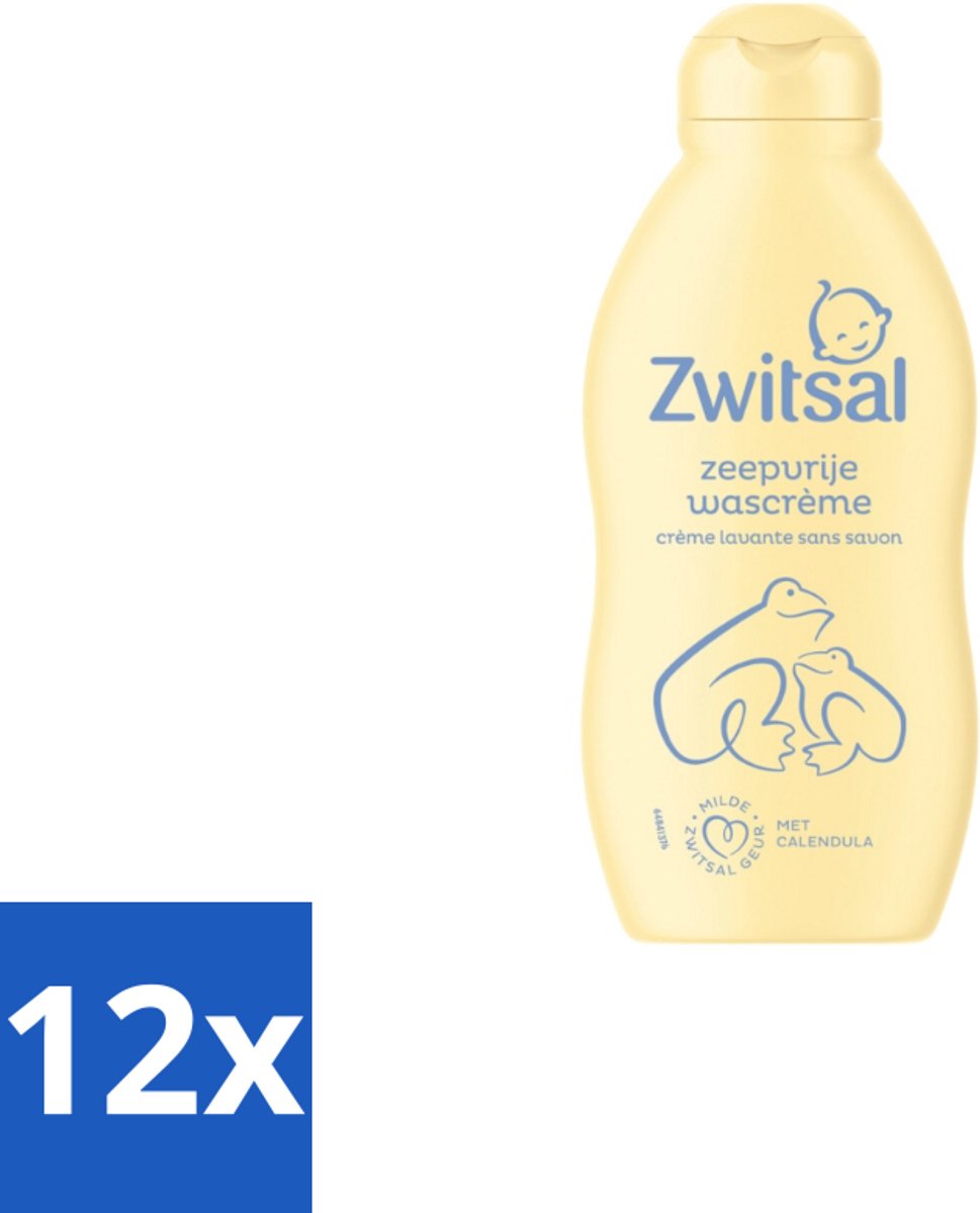 12 x Zwitsal - Zeepvrije Wascrème - Milde Reiniging - Gevoelige Babyhuid - 200 ml - Babywas - Babyhuid - Zachte Babywas - Zeepvrije Babywas - Babyverzorging