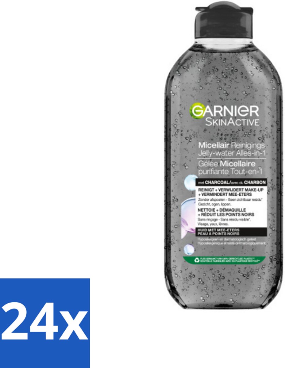 24 x Garnier - SkinActive - Micellair Jelly-water - Alles-in-1 - Charcoal - 400 ml - Reiniger - Micellair Water - Houtskool - Gezichtsreiniger - Onzuivere Huid