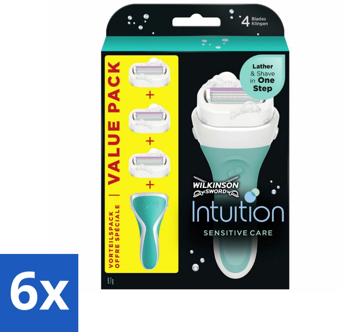 6 x Wilkinson Sword - Navulmesjes - Intuition 2-in-1 Sensitive Care - 3 mesjes - Vrouwen Scheermes - Scheermes Voor Gevoelige Huid - Scheermes Met Schuim - Scheermes 2 In 1 - Wilkinson Sword Intuition