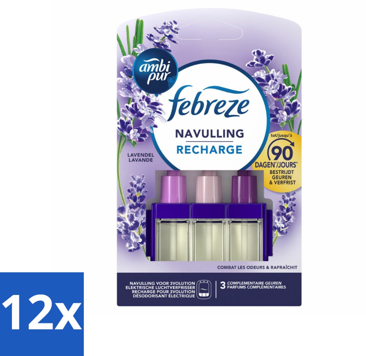 12 x Ambi Pur - 3Volution - Navulling - Lavendel - 20 ml - Luchtverfrissers - Lavendelgeur - Geurverspreider - Geurnavulling - Ambi Pur