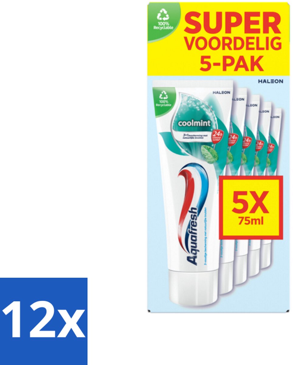 12 x Aquafresh Tandpasta Coolmint - Fris en Beschermend - Voordeelverpakking - 5 tubes - Tandpasta - Tandenpoetsen - Frisse Adem - Gaatjes Bescherming - Fluoride
