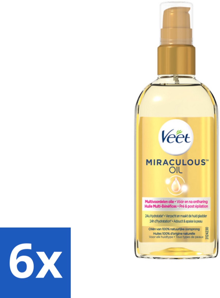 6 x Veet - Aftercare - Natuurlijke Voedende Olie - Voor & Na Ontharing - 100 ml - Ontharings-olie - Nabehandeling Ontharing - Hydraterende Olie - Natuurlijke Olie - Veet Miraculous