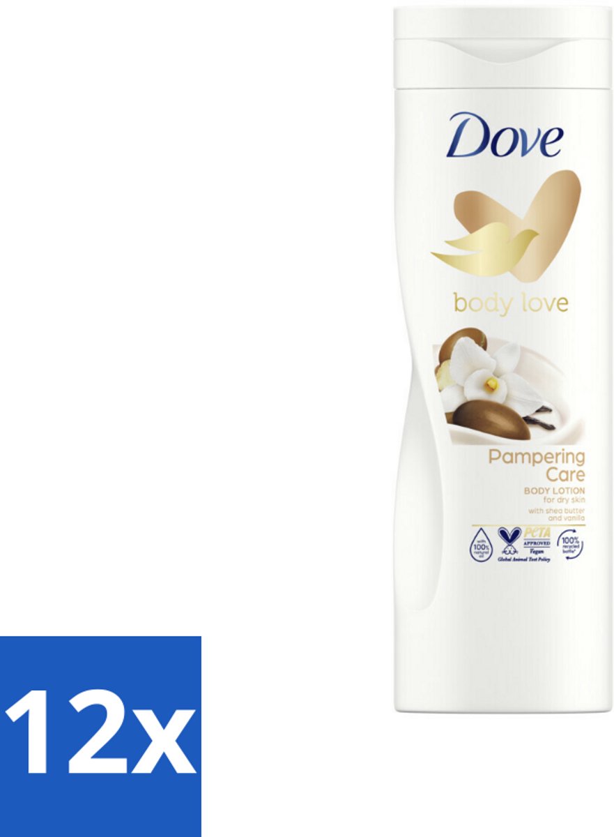 12 x Dove Body Love Bodylotion - Pampering Care - Vanille & Sheabutter - 400 ml - Lichaamslotion - Droge Huid - Sheaboter - Vanillegeur - Hydraterend
