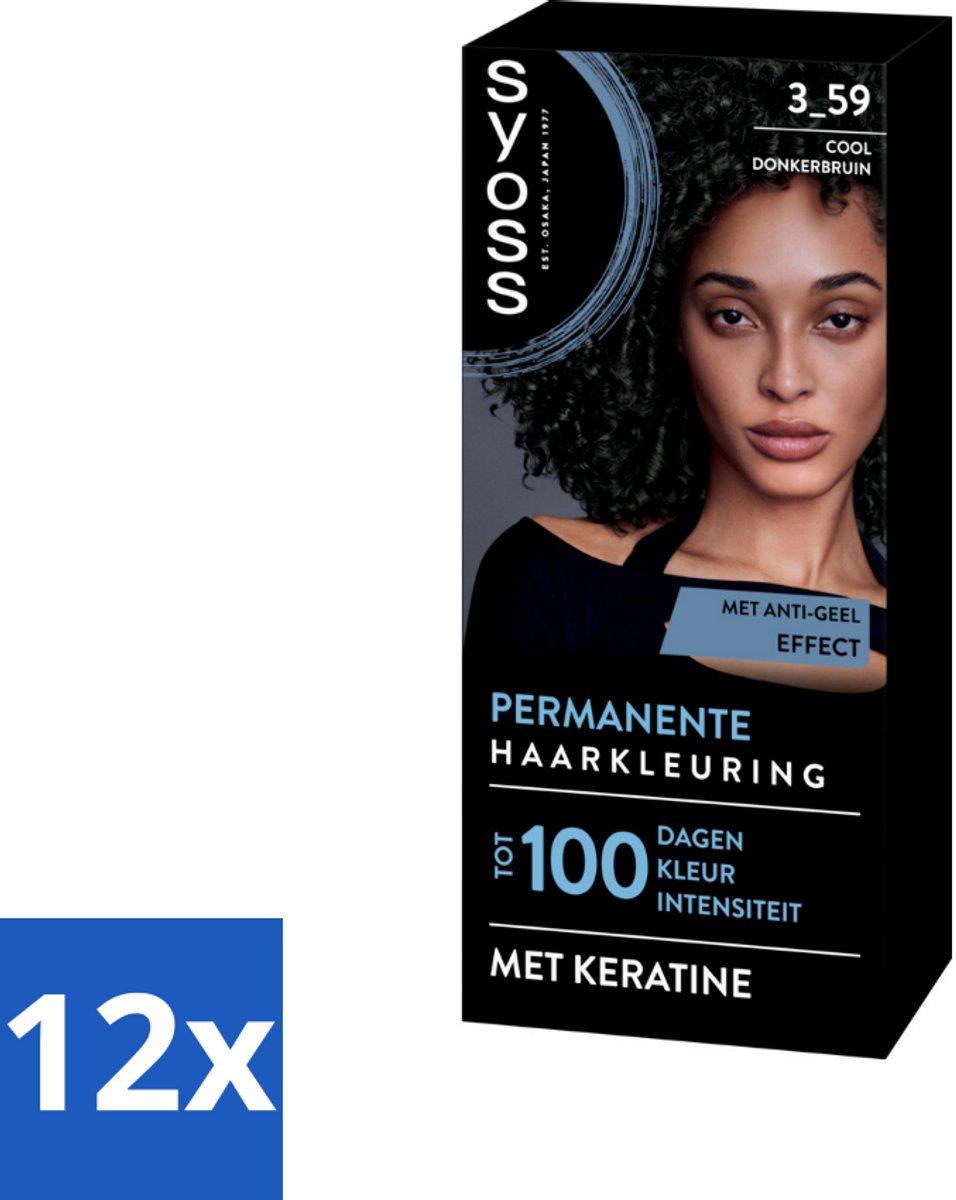 12 x SYOSS - Coloration 3-59 Cool Donkerbruin - Haarverf - Grijsdekking - Vermindert Haarbreuk - Haarverf - Permanente Haarkleuring - Donkerbruin Haar - Grijsdekking - Keratine