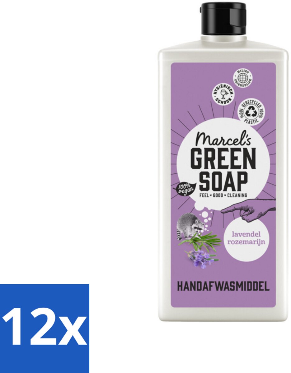 12 x Marcel's Green Soap - Afwasmiddel - Lavendel & Rosemarijn - Voor dagelijks gebruik - 500 ml - Afwasmiddel - Biologisch Afbreekbaar - Plantaardige Zeep - Lavendel - Rozemarijn