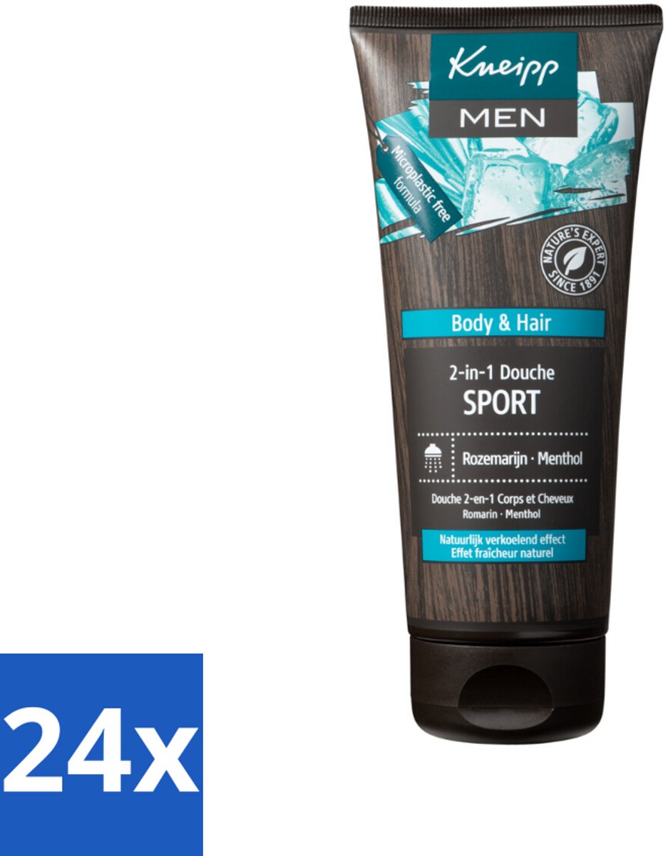 24 x Kneipp - Sport Douche 2‑in‑1 - Men - 200 ml - Sportdouche - Verkoelende Douche - Mannen Douche - Menthol Douche - Rozemarijn Douche
