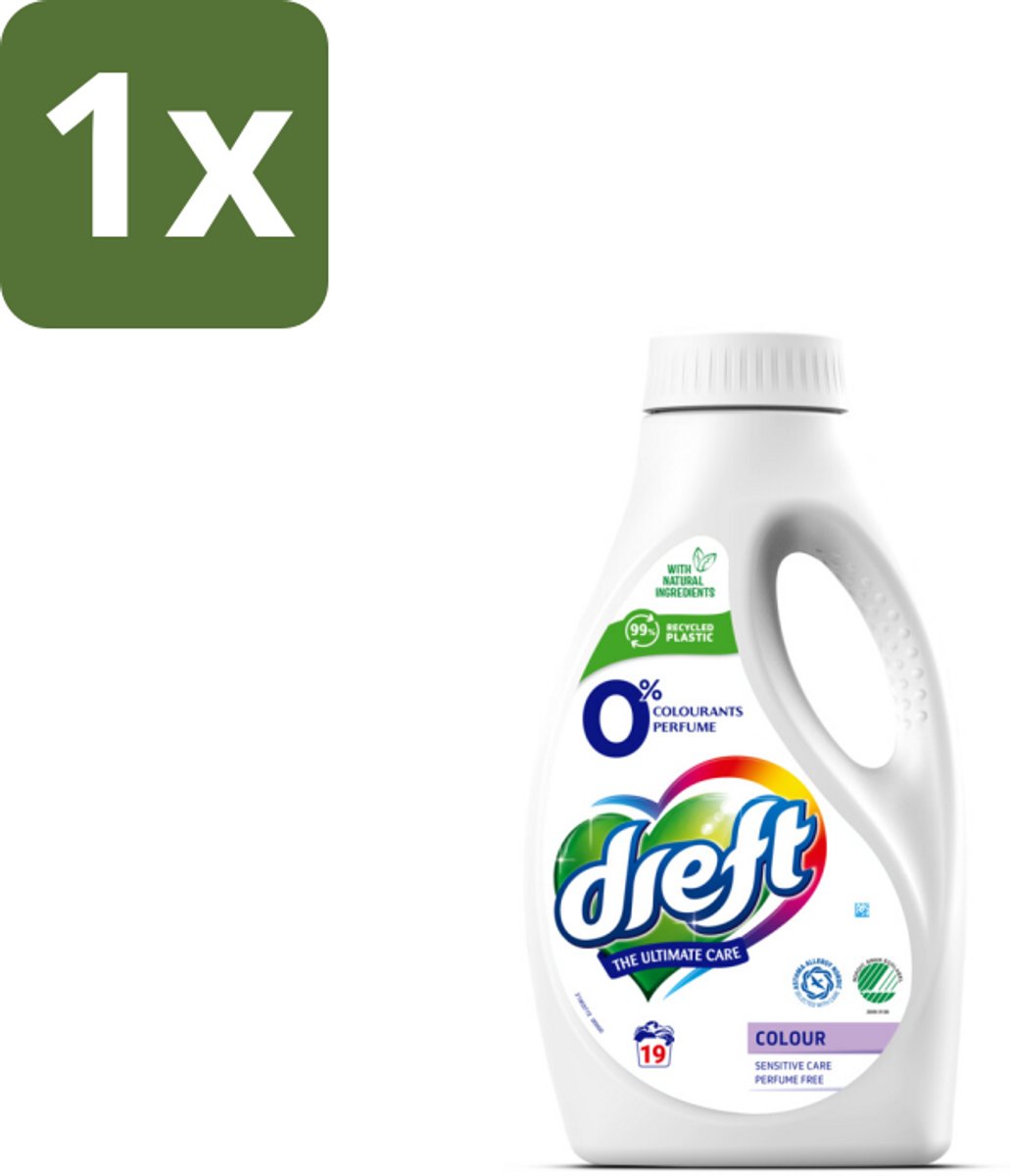 1 x Dreft - Vloeibaar Wasmiddel - 0% Gekleurde Was - Hypoallergeen - 19 Wasbeurten - 0% Gekleurde Was - Hypoallergenisch Wasmiddel - Gevoelige Huid - Natuurlijk Wasmiddel - Parfumvrij Wasmiddel