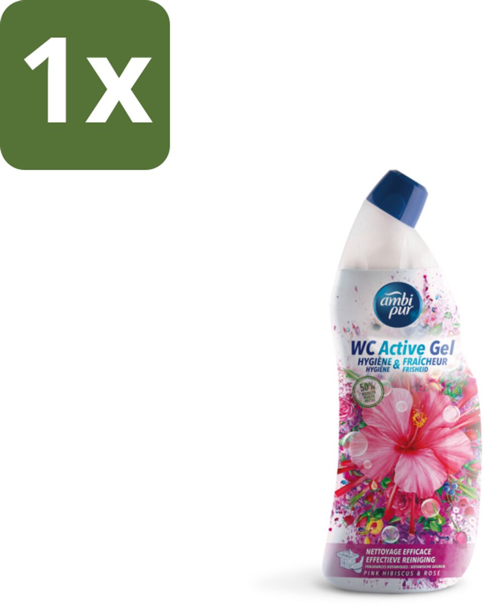 1 x Ambi Pur - Toiletreiniger - WC Active Gel - Hibiscus & Roos - 750 ml - Toiletreiniger - WC Reinigen - Anti-kalk - Huidirritatie - Oogirritatie