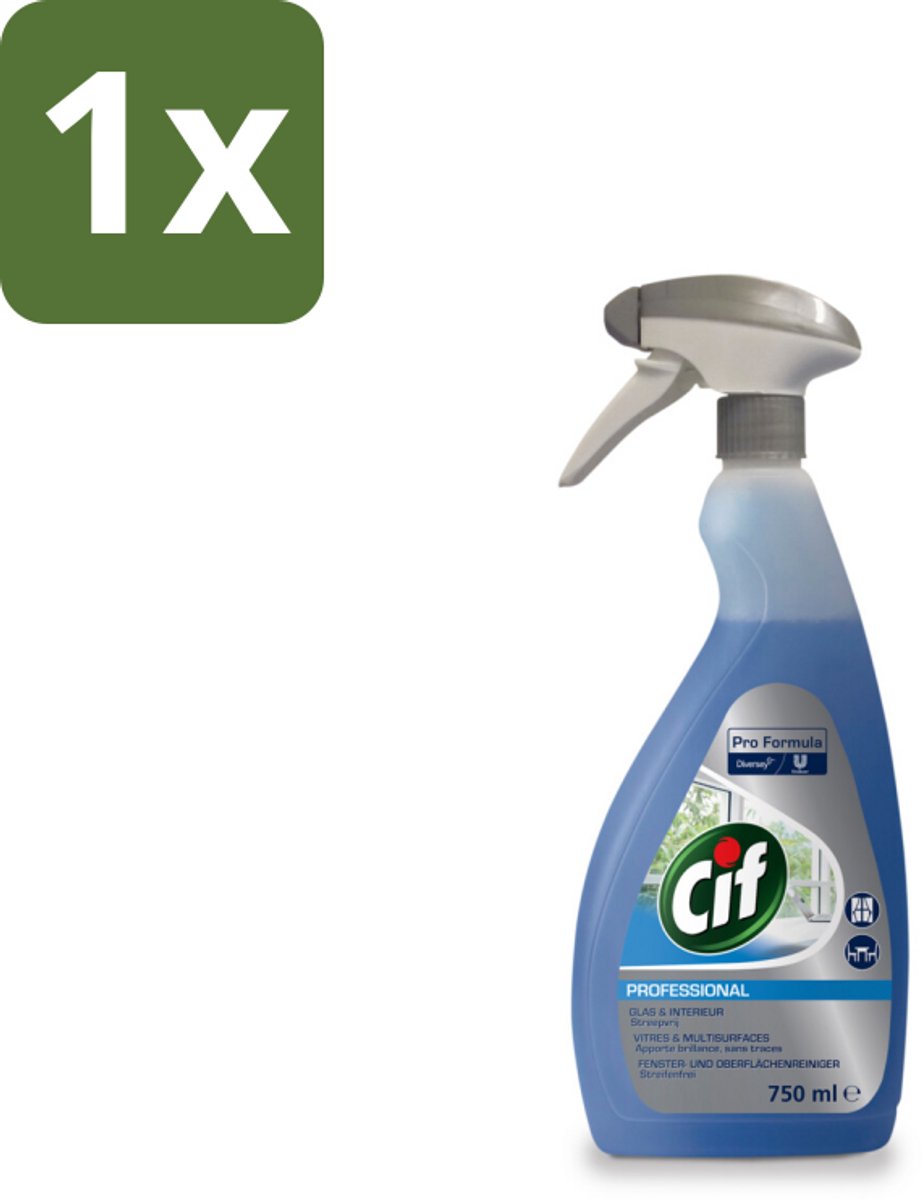 1 x Cif Glas- en Ruitenreiniger - Spray - Streeploze Glans - Voor Ramen en Spiegels - 750 ml - Glas Reiniger - Ruiten Reiniger - Spiegels Reiniger - Streeploze Glans - Ramen Reiniger