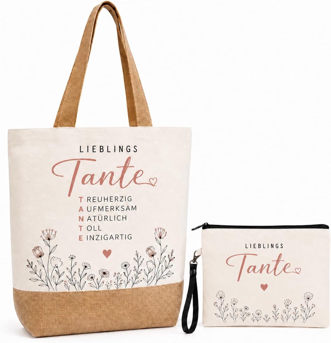 canvas draagtas set - grote en kleine tas - stijlvol ontwerp - perfect cadeau voor tante - ShopVlot