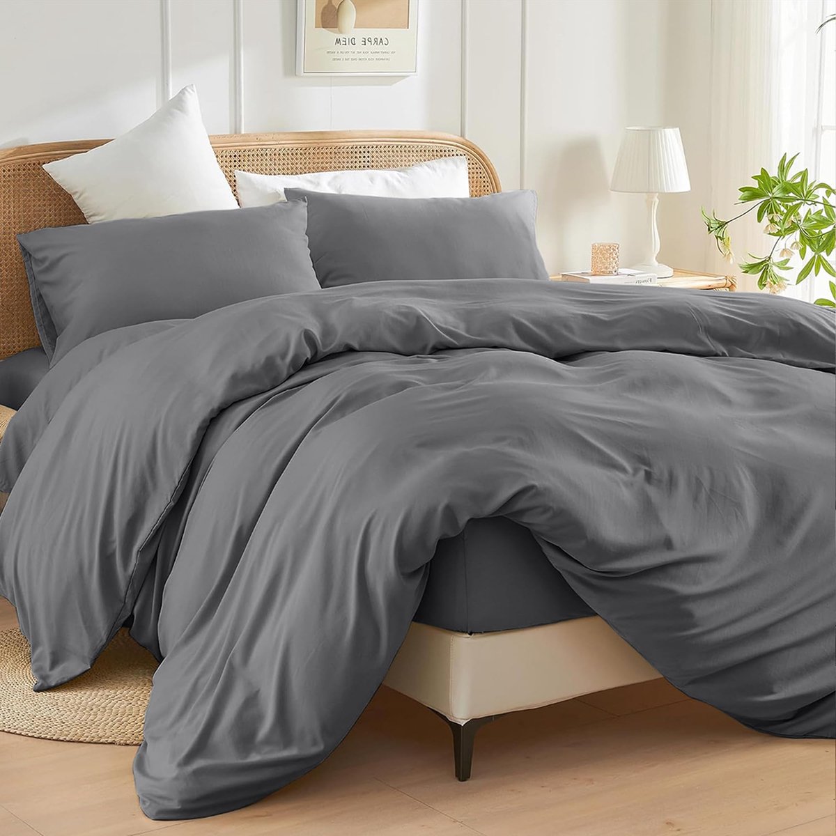 Dekbedovertrekset kingsize - grijs microvezel - 3 stuks met knoopsluiting - luxe beddengoed voor comfortabele nachten - ShopVlot