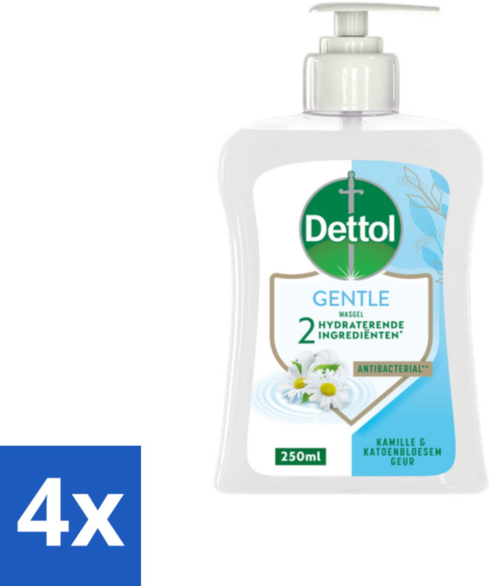 4 x Dettol - Handzeep - Gentle - Kamille & Katoenbloesem - 250 ml - Handzeep - Antibacterieel - Kamille - Katoenbloesem - Milde Reiniging