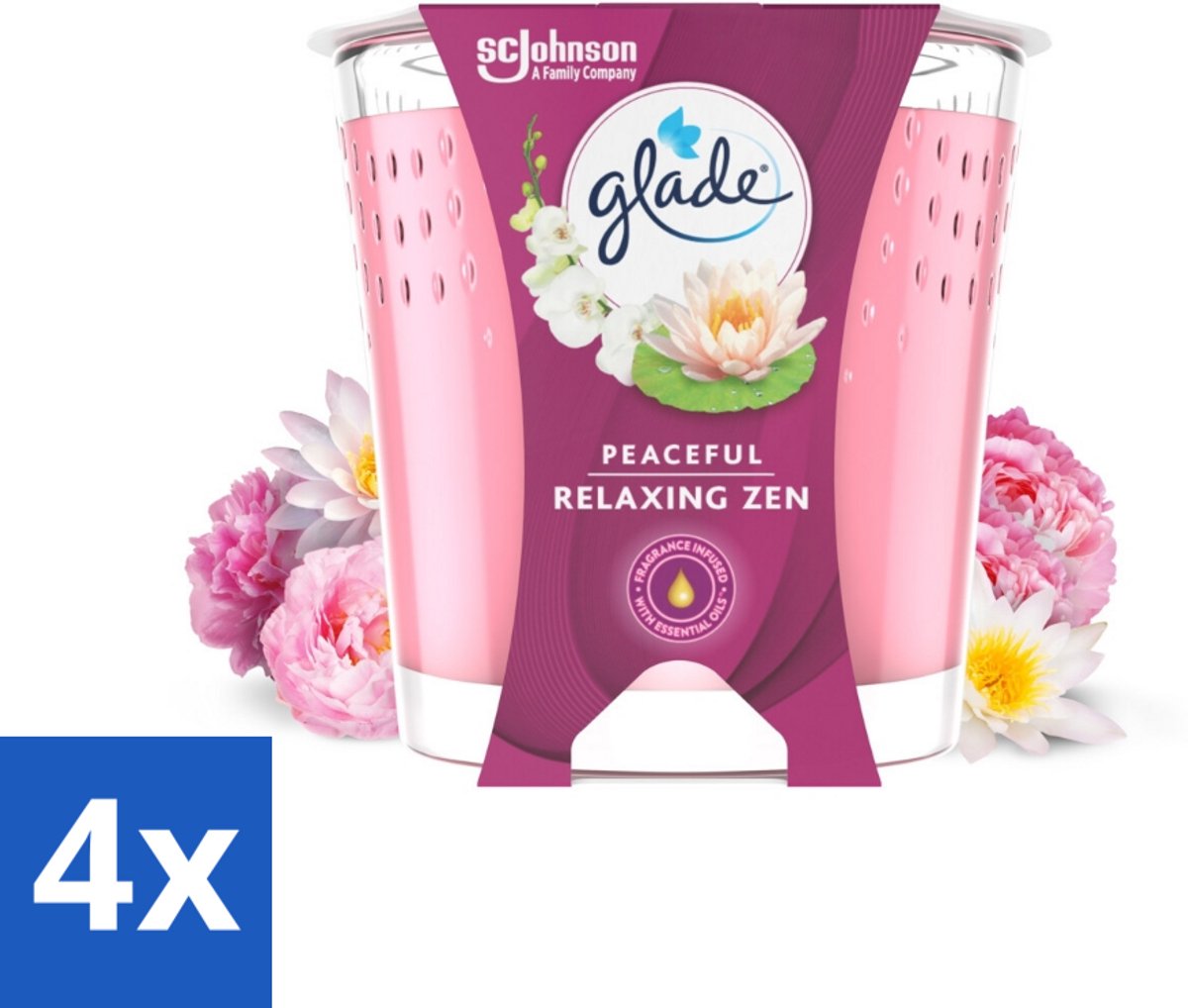 4 x Glade - Geurkaars Relaxing Zen - 100% Raapzaadwas - 112 g - Geurkaars - Relax - Zen - Rust - Balans