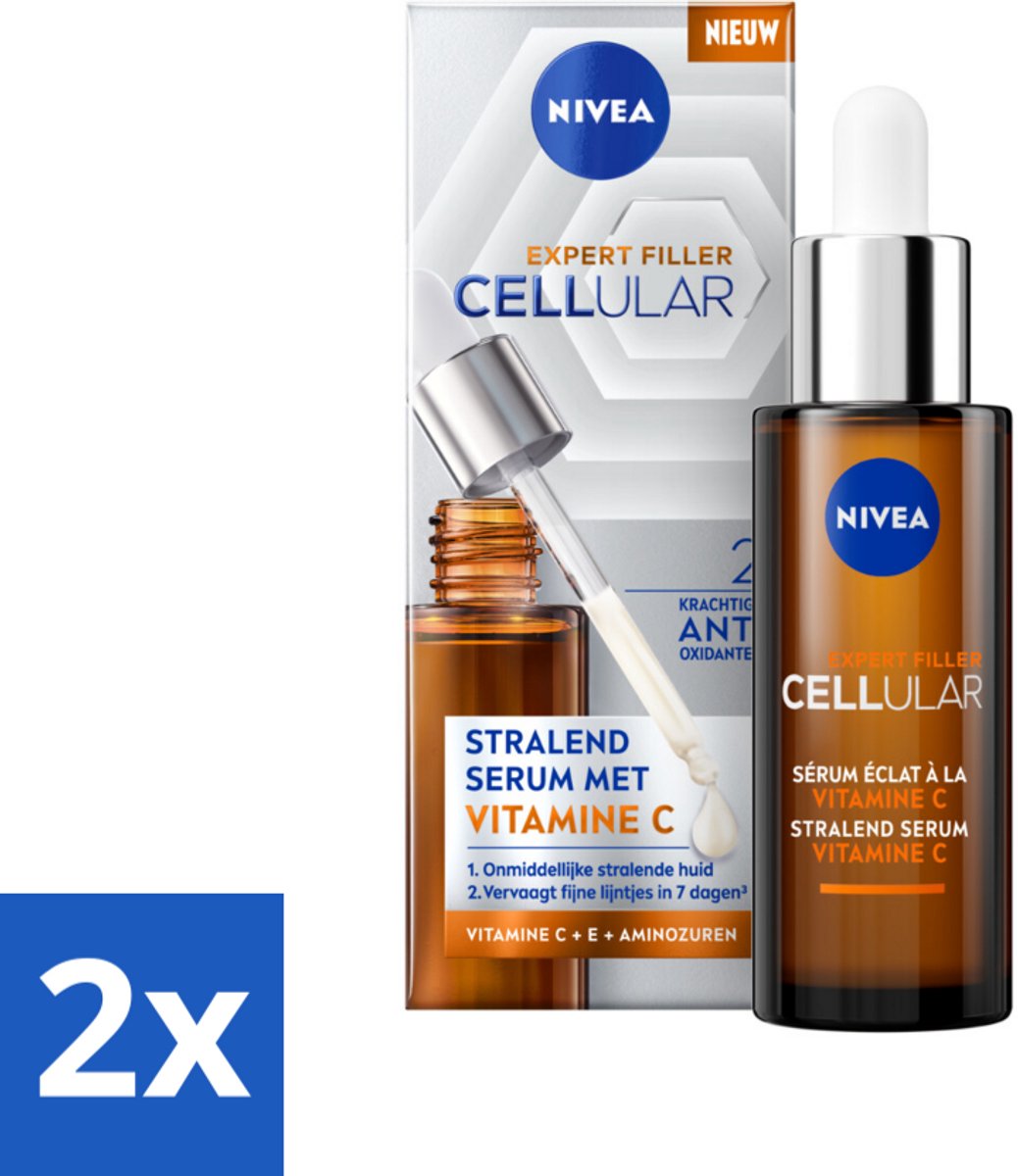 2 x Nivea - Cellular - Expert Filler Vitamine C Serum - Voor Stralende Huid - 30 ml - NIVEA Serum Vitamine C - Anti-aging Serum - Serum Voor Stralende Huid - Serum Voor Fijne Lijntjes - Serum Voor Gevoelige Huid
