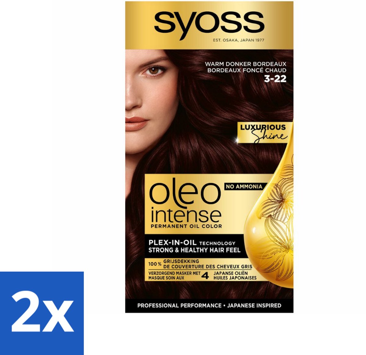 2 x SYOSS - Oleo Intense 3-22 - Haarverf - Permanente Haarkleuring - Warm Donker Bordeaux - Langdurige Kleur - Permanente Haarkleuring - Bordeauxrode Haarkleur - Warme Haarkleur - Haarkleuring Zonder Ammoniak - Argan Olie