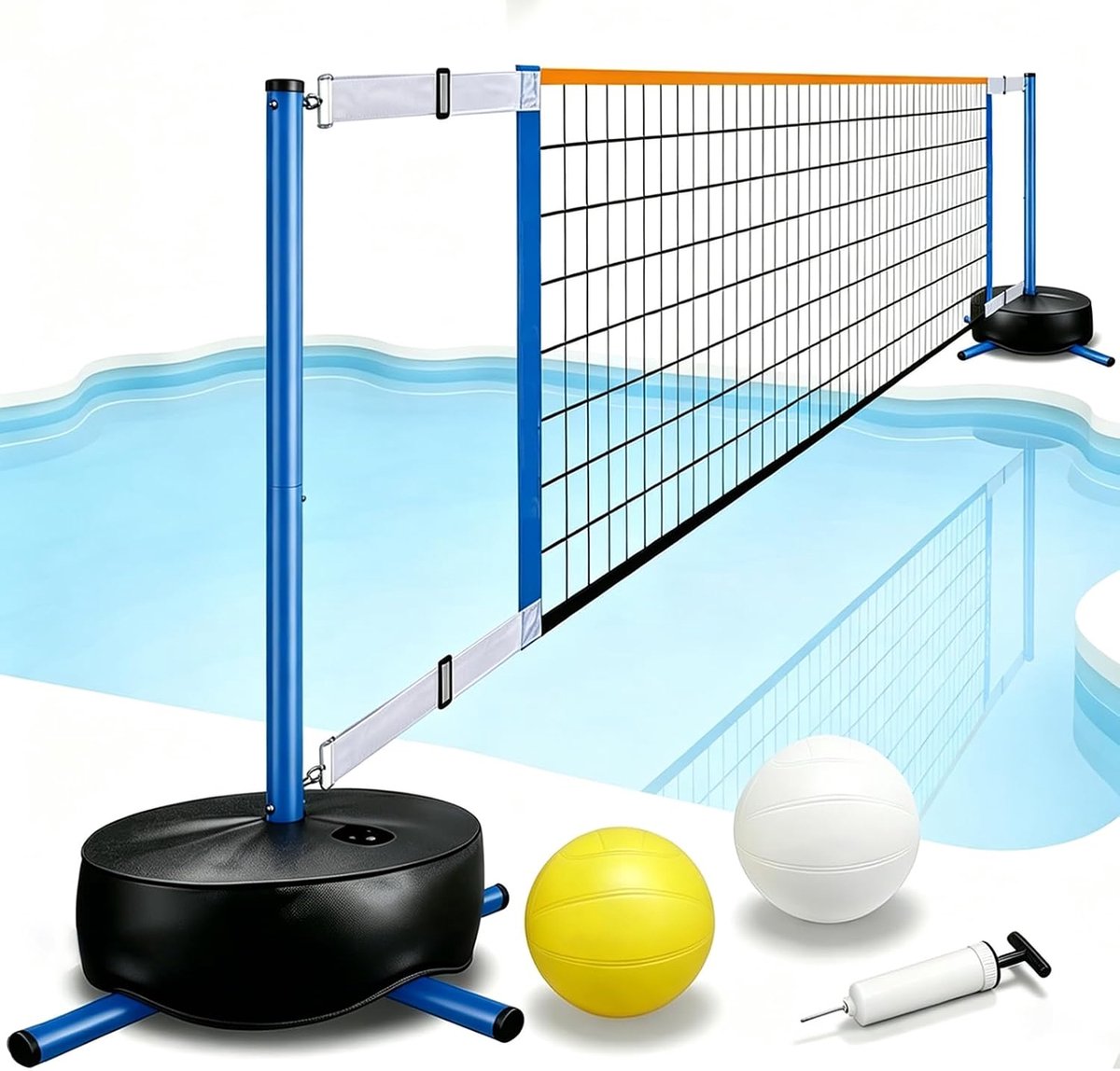 Zwemvrienden Volleybal Set - Verstelbaar 4,5-7,6 m - Inclusief 20L Waterbladder - Perfect voor Zomer Poolspellen - ShopVlot