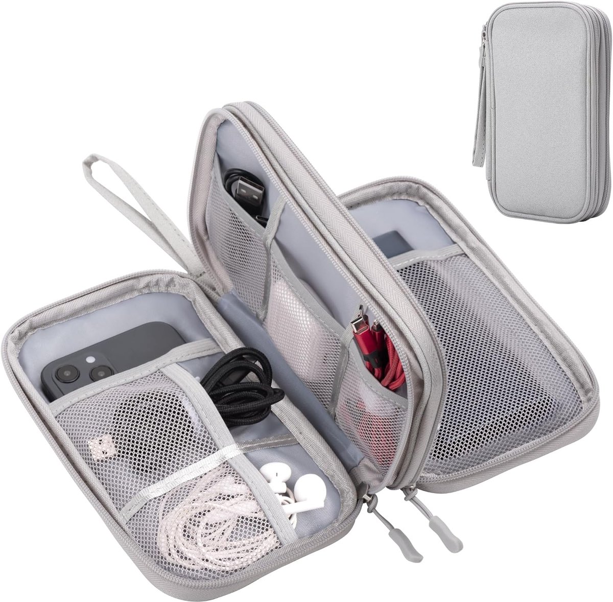 Accessoireorganizer S - Grijs - Dubbellaagse opslag voor kabels en opladers - Ideaal voor op reis - ShopVlot