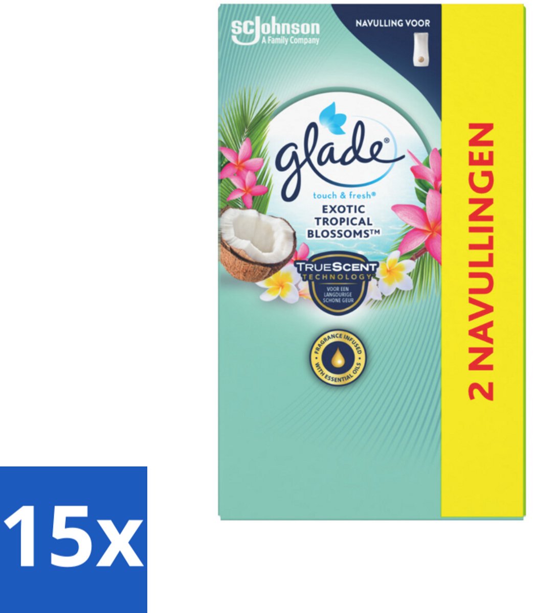 15 x Glade - Touch & Fresh - Exotic Tropical Blossoms - 2x 10 ml - Glade Touch & Fresh - Exotische Geur - Tropische Bloemen - Kokosmelk - Frisheid