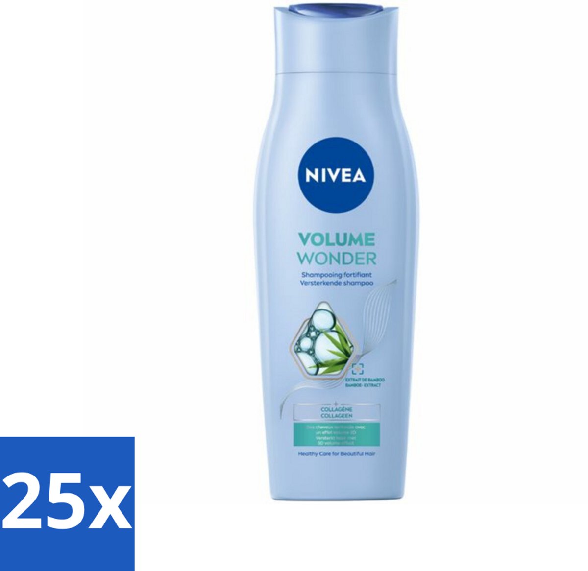 25 x NIVEA - Shampoo - Volumeverzorging - Versterkend - Gezonde Zorg - 250 ml - Haar Volume - Fijn Haar - Futloos Haar - Volume Shampoo - Versterkend Haar