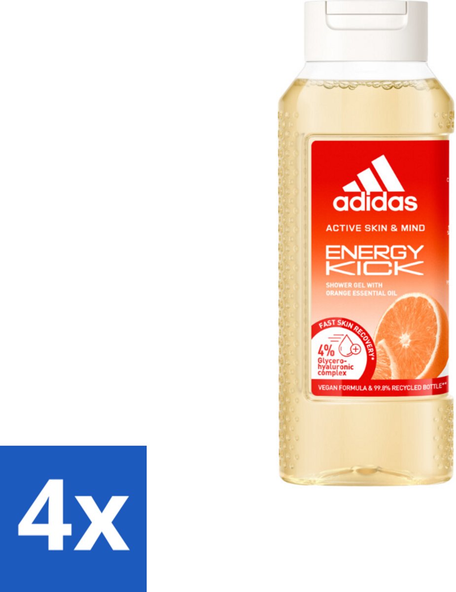 4 x Adidas – Douchegel – Active Skin & Mind Energy Kick – 250 ml - Energie - Sport - Energieboost - Douchegel - Activiteit