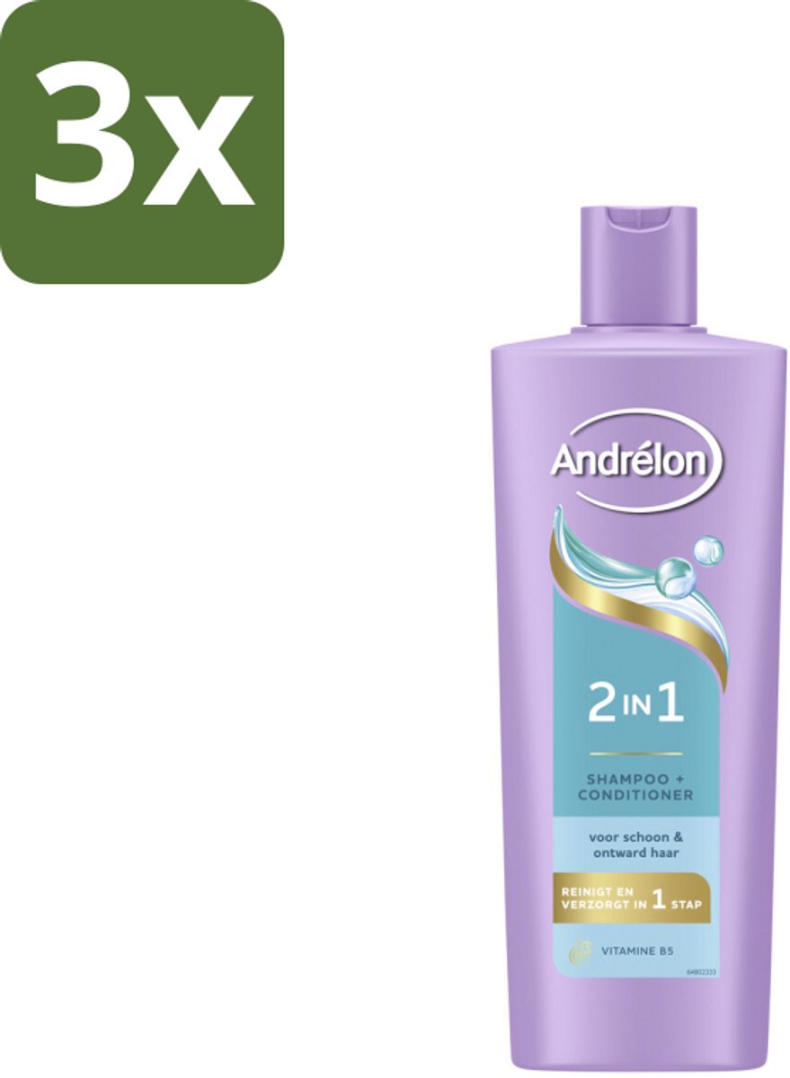 3 x Andrélon – Shampoo 2-in-1 – Iedere Dag – 400 ml - 2-in-1 Shampoo En Conditioner - Haar Verzorging - Vitamine B5 - Haartype - Haarkleur