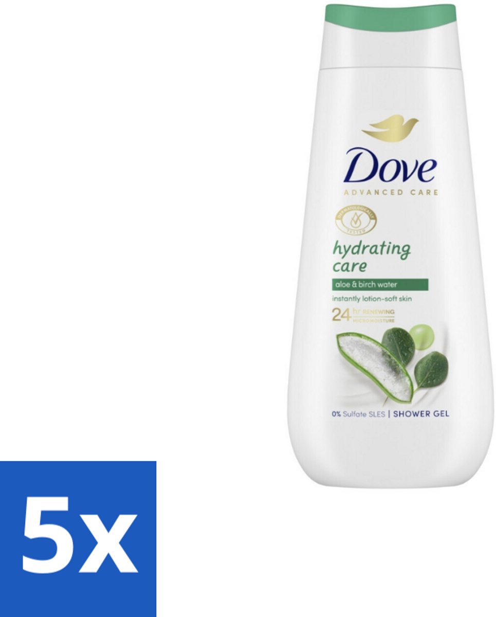 5 x Dove Douchecrème - Hydrating Care - Aloe Vera - 225 ml - Douchegel - Hydraterende Douchegel - Aloë Vera - Berkenwater - Droge Huid