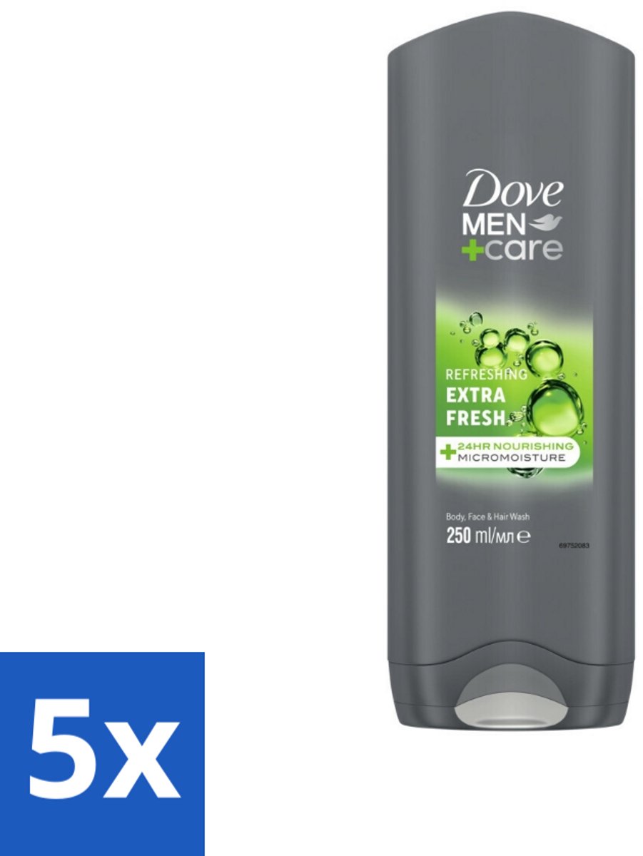 5 x Dove Men+Care Douchegel - Extra Fresh - 250 ml - Douchegel Mannen - Frisheid Huid - Huidverzorging Mannen - MICROMOISTURE Technologie - Douchegel Extra Fresh