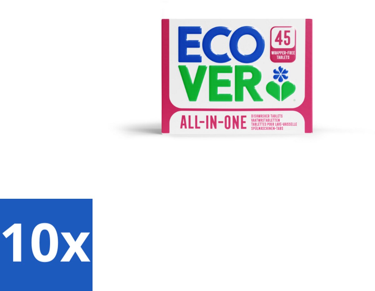 10 x Ecover - Vaatwastabletten All-in-One - Lemon & Mandarin - 45 Tabs - Vaatwasmiddel - Vaatwastablet - Vaatwasser - Reiniging - Vet Verwijderen