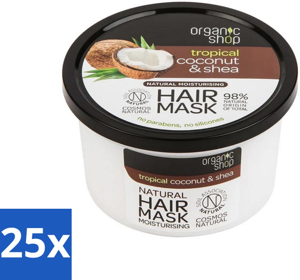 25 x Organic Shop - Haarmasker Coconut & Shea - Verzorgend en Voedend - 250 ml - Haarmasker - Kokosnoot - Shea Butter - Voedend Haar - Droog Haar
