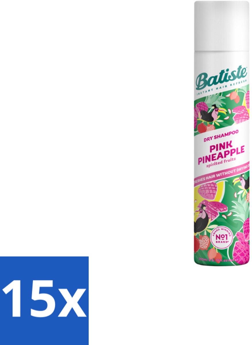15 x Batiste - Pink Pineapple - Droogshampoo - Friszoete Geur - Verfrist en Geeft Volume - 200ml - Droogshampoo - Fris Haar - Fruitige Geur - Tropisch Haar - Haarkleur