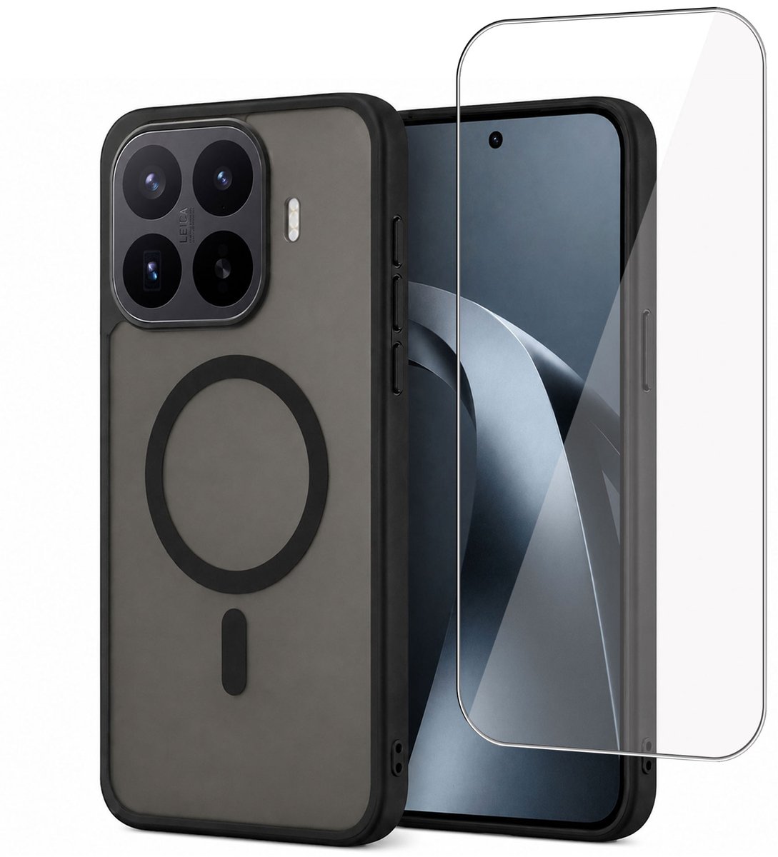 Hoesje + Screenprotector geschikt voor Xiaomi 17T Pro Hoesje - Shock Proof Case geschikt voor Magsafe - Magnetisch - Gehard Glas- Zwart