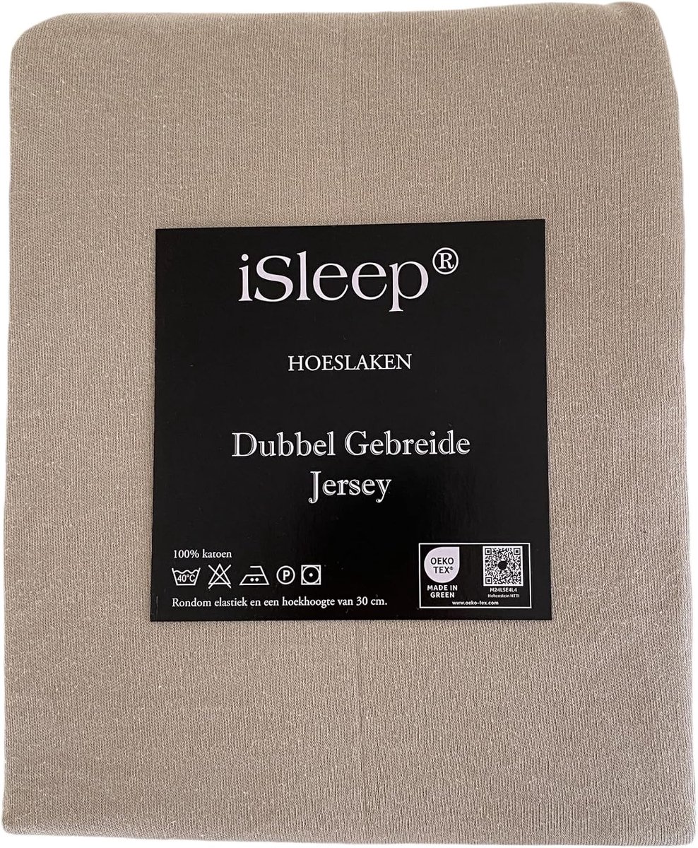 iSleep Fitted sheet Double Jersey Combed Yarn 100% Cotton 90/100x210 and 90/100x220cm (taupe) - ShopVlot