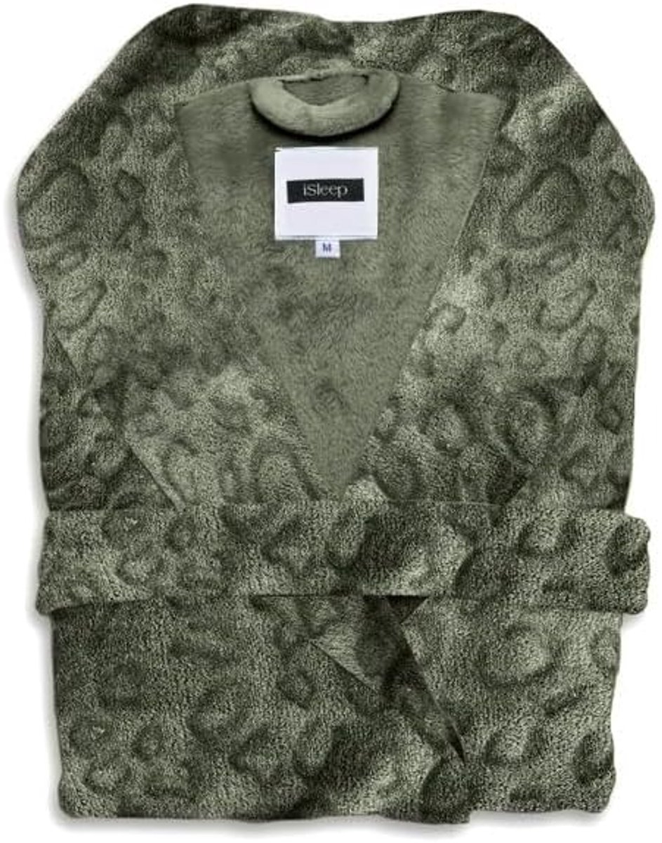 iSleep Bathrobe Leopardo, Olive Green, Fleece, Women and Men, S-M-L-XL - ShopVlot