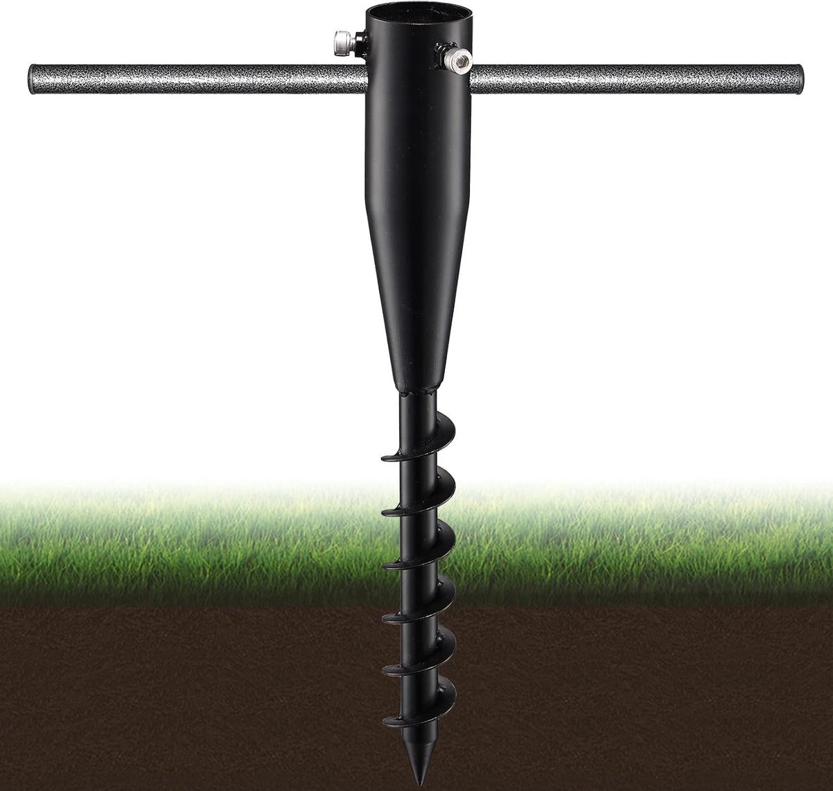 Parasol standaard in de grond - Zwart - 43 cm - Robuuste spiraalvormige grondparasolbasis - Voor tuin en strand