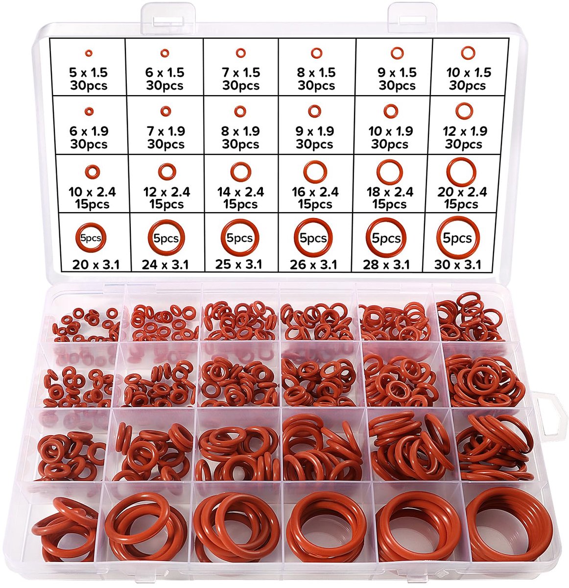 Lyeteung 480 Stuks 24 Maten O-ring Afdichtringen Set, Siliconen O-Ring Assortimentset, O-ring Assortiment, voor - ShopVlot
