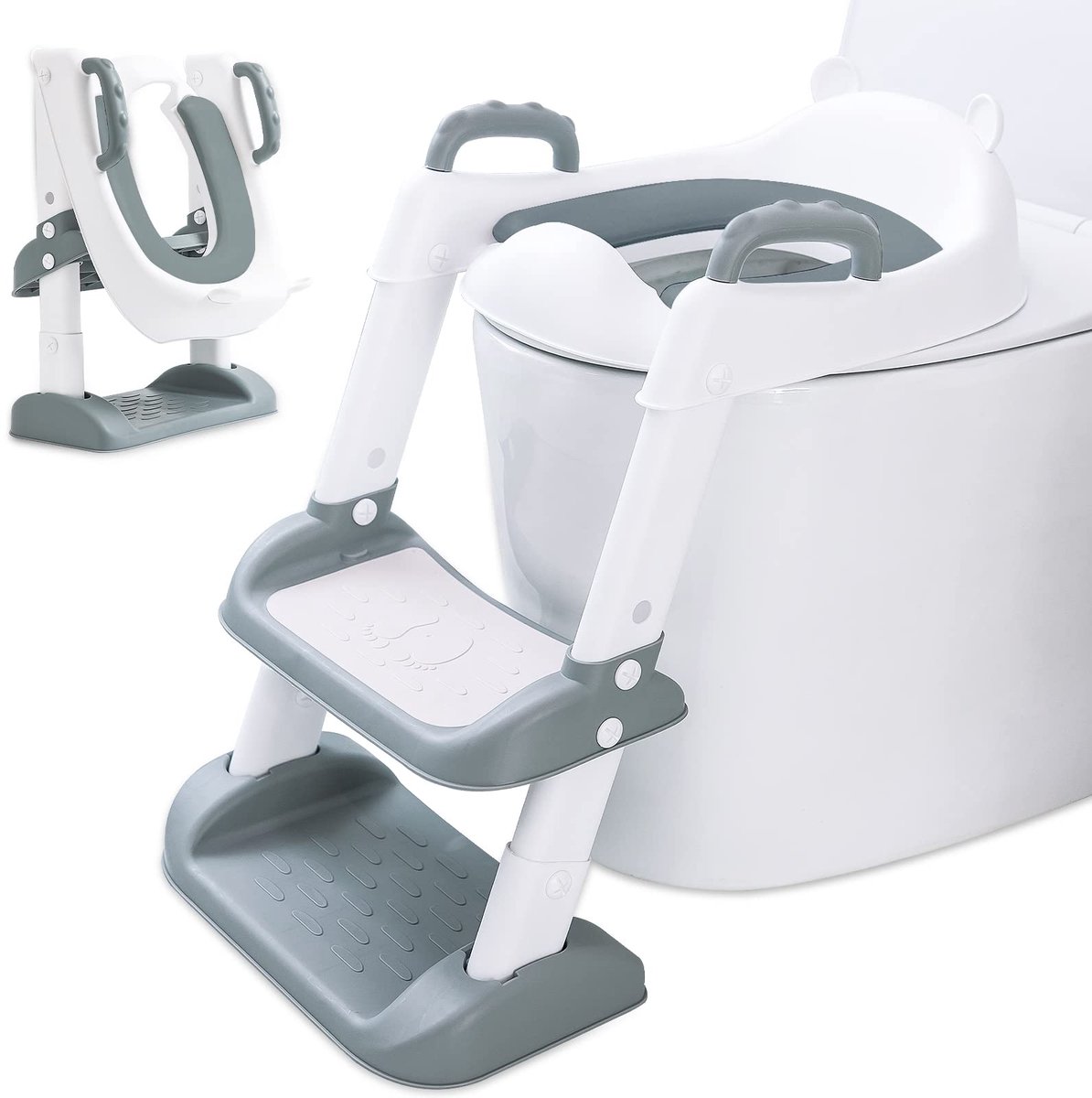 Toiletverkleiner voor kinderen met trap - PU zitting - opvouwbaar en verstelbaar - geschikt voor V-, U- en O-toiletten - ShopVlot