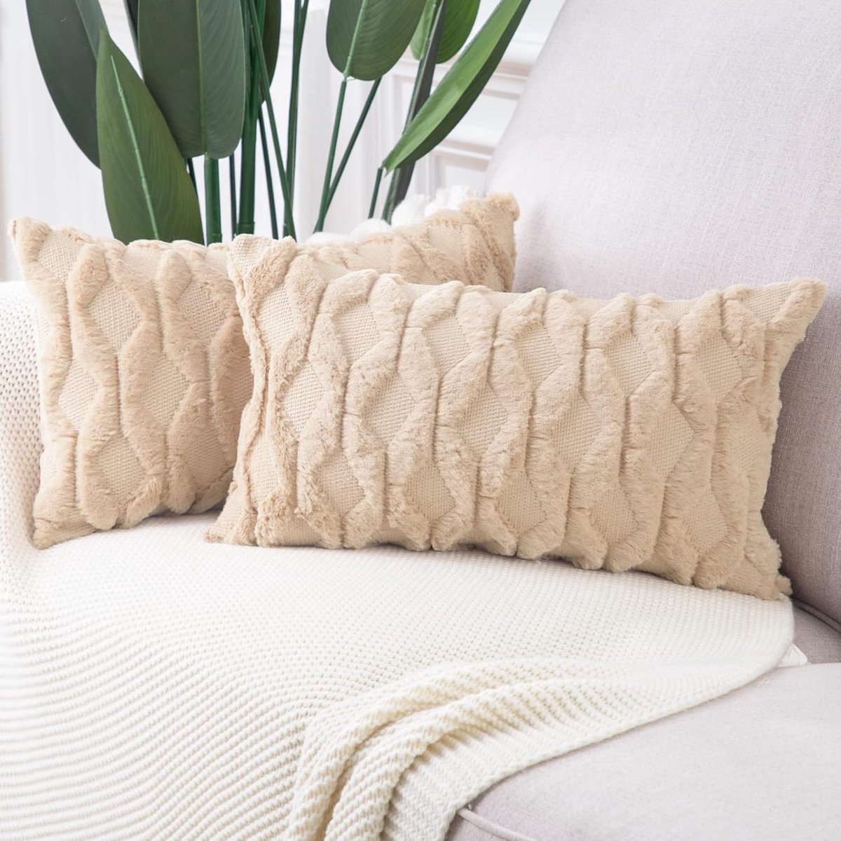 Kussenhoezen 40x80 cm - Zacht pluche - Khaki - Luxe uitstraling voor bank en slaapkamer - ShopVlot