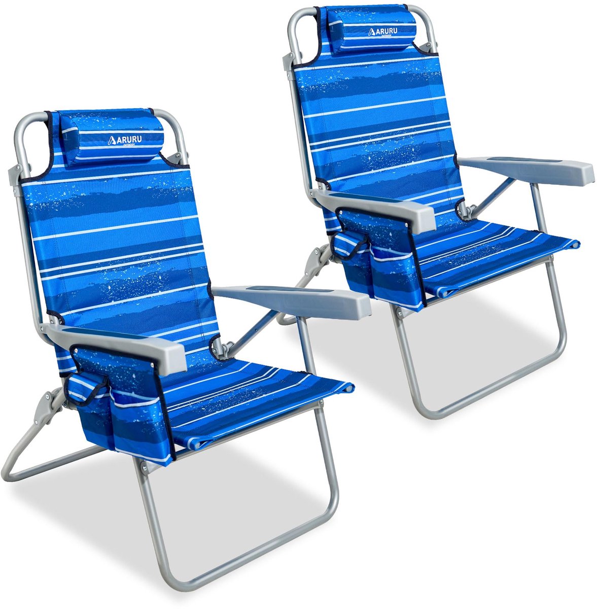 Hoge Strandstoelen 2-Pack - Draagbaar en Opvouwbaar - Heavy Duty 5-Positie Ligvlak - Ideaal voor Camping - ShopVlot