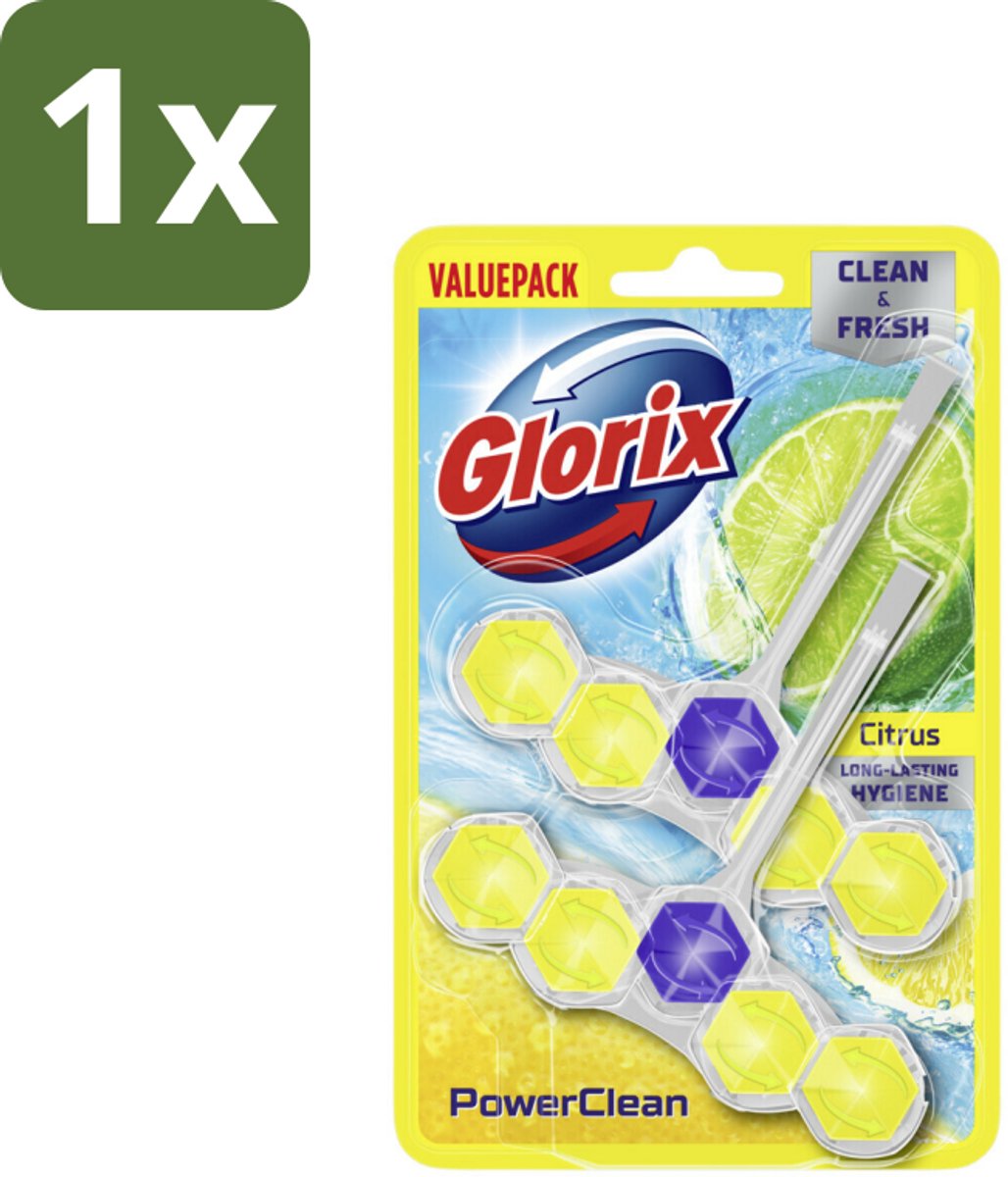 Glorix - Toiletblok - Power Clean Citroen - Fris & Citroen - 2 blokken - 1 stuk