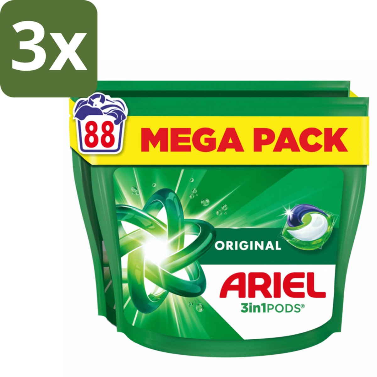 Ariel - 3in1 Wasmiddel Pods - Original - 88 Pods - Bulkverpakking - 3 stuks