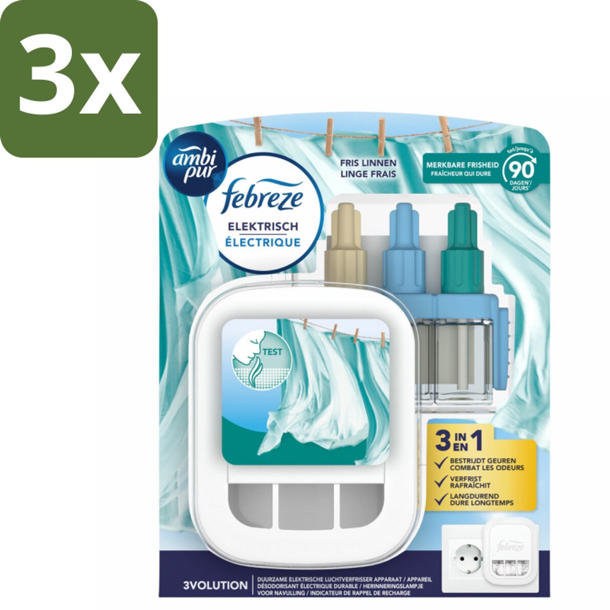 Ambi Pur - 3Volution - Starterkit - Fresh Linnen - 20 ml - Bulkverpakking - 3 stuks