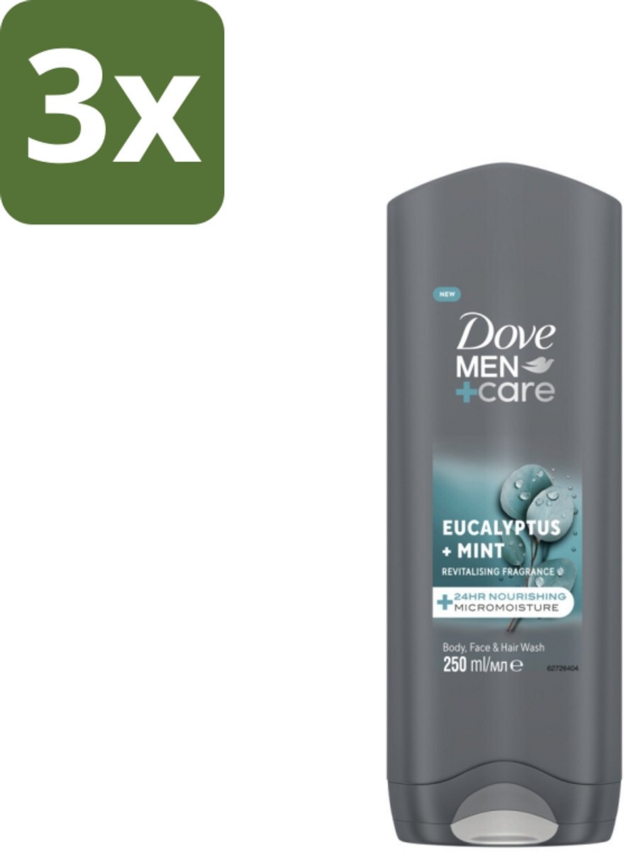 Dove Men+Care Douchegel - Eucalyptus & Mint - 250 ml - Bulkverpakking - 3 stuks