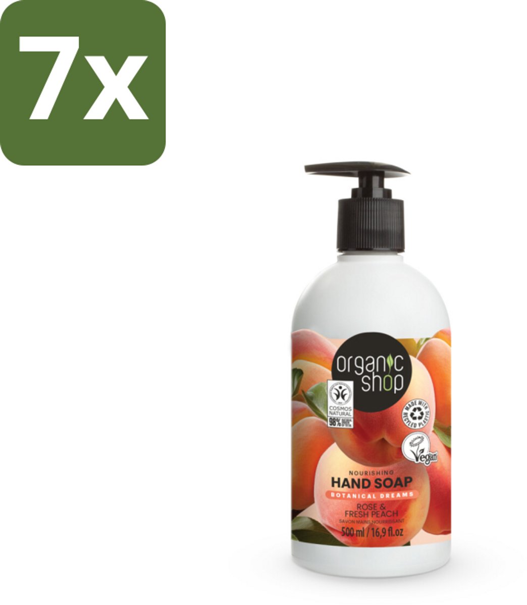 Organic Shop - Handzeep Rose & Peach - Verzorgend en Hydraterend - 500 ml - Bulkverpakking - 7 stuks