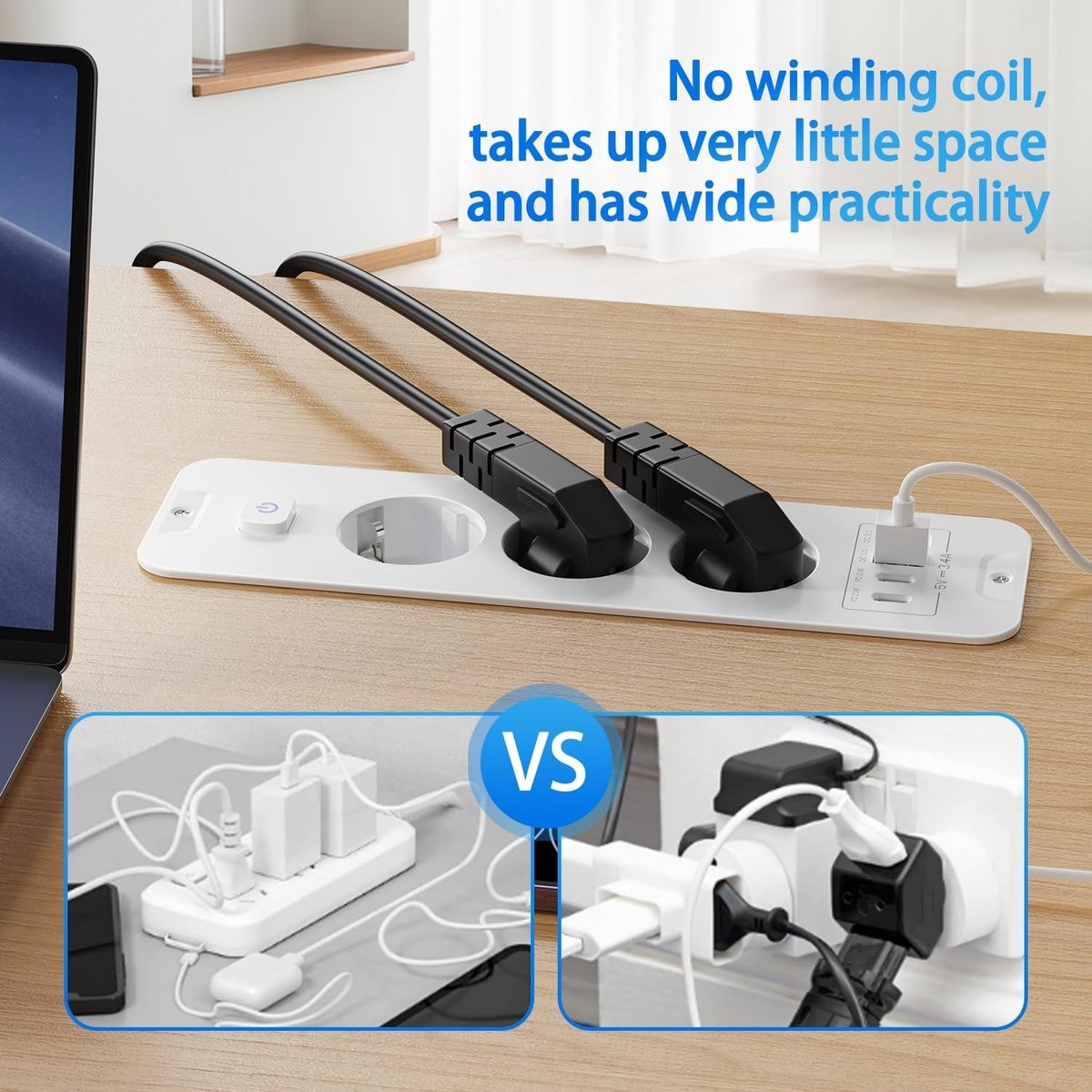 Inbouwstopcontact met USB-C - Wit - 3-voudig met 4 USB-aansluitingen - Voor Tafelblad en Werkblad