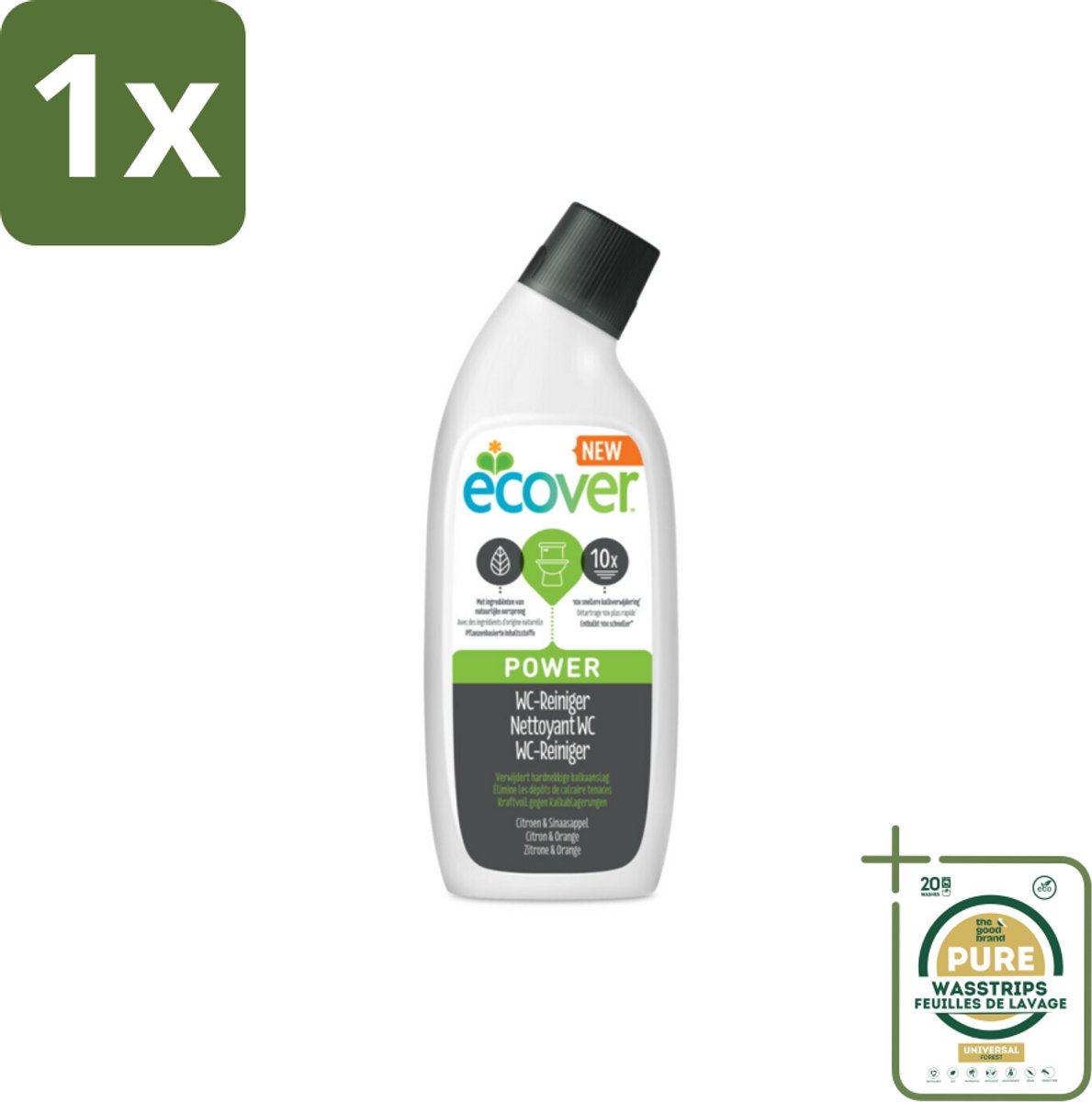 1 x Ecover - Toiletreiniger Power - 750 ml- Toiletreiniger - Kalkaanslag - Krachtige Toiletreiniger - Plantaardige Toiletreiniger - Ecologische Toiletreiniger