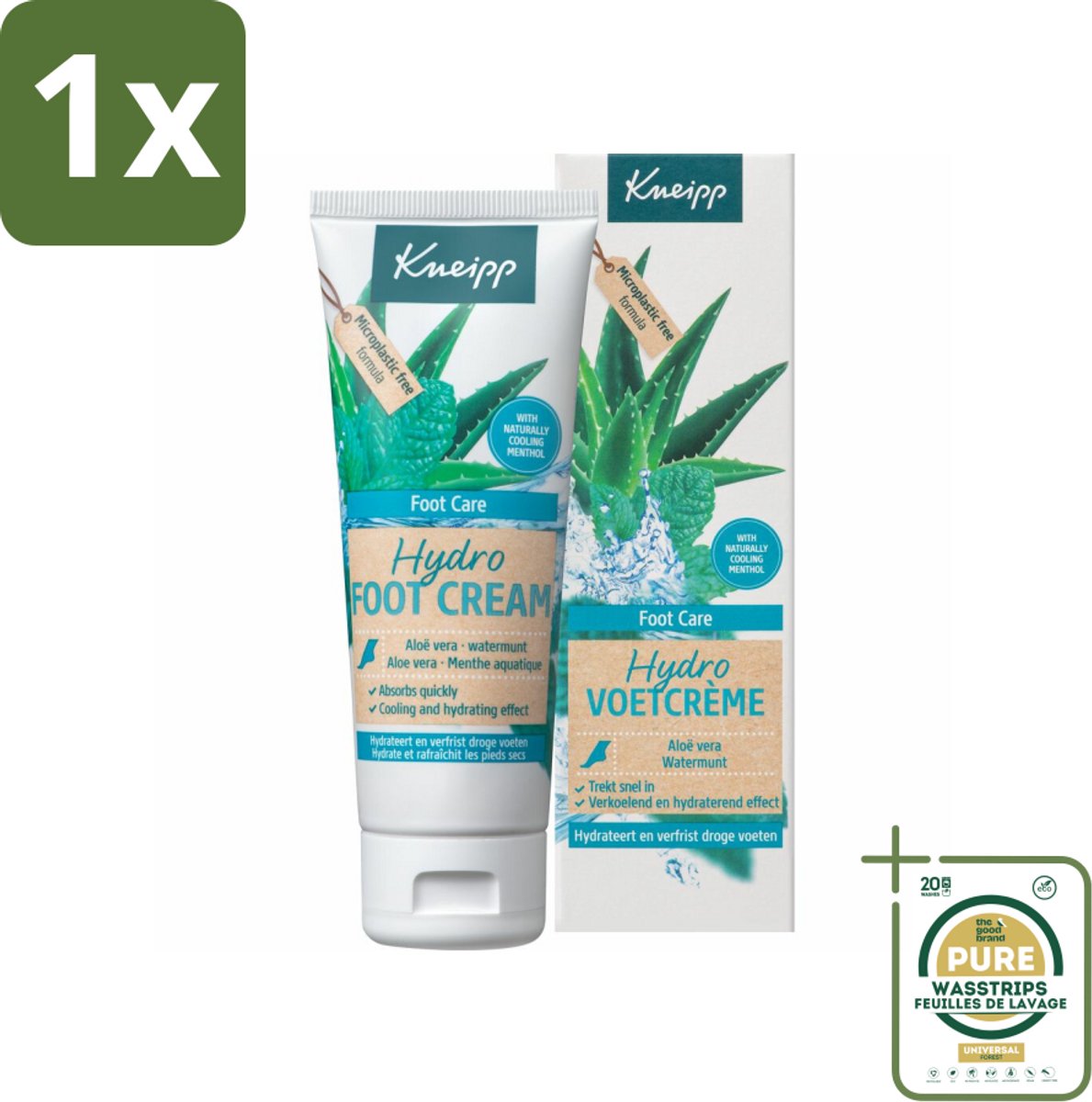 1 x Kneipp - Voetcrème - Hydro Care - Menthol, Aloe Vera & Watermunt - 75 ml- Voetcrème - Verkoelend - Hydraterend - Menthol - Aloe Vera